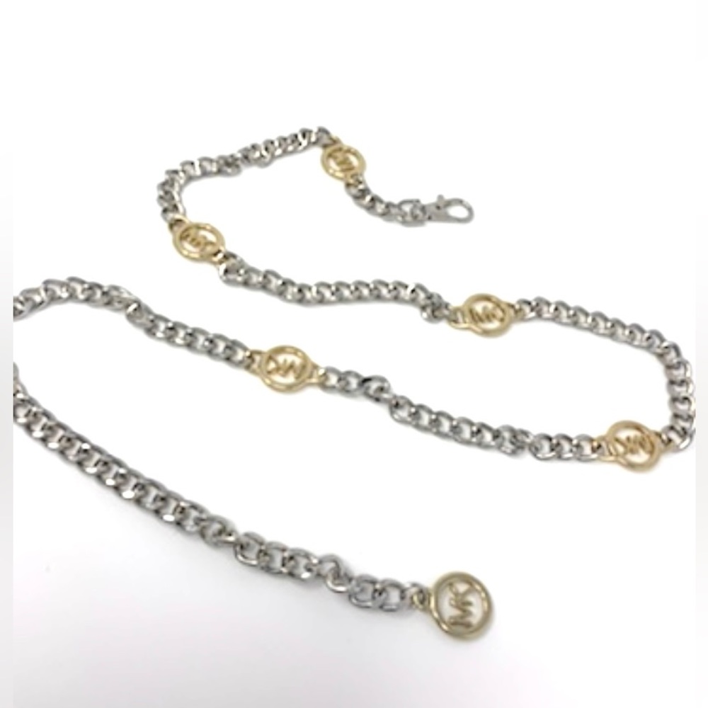 Michael Kors two tone silver chain with gold MK logo design belt